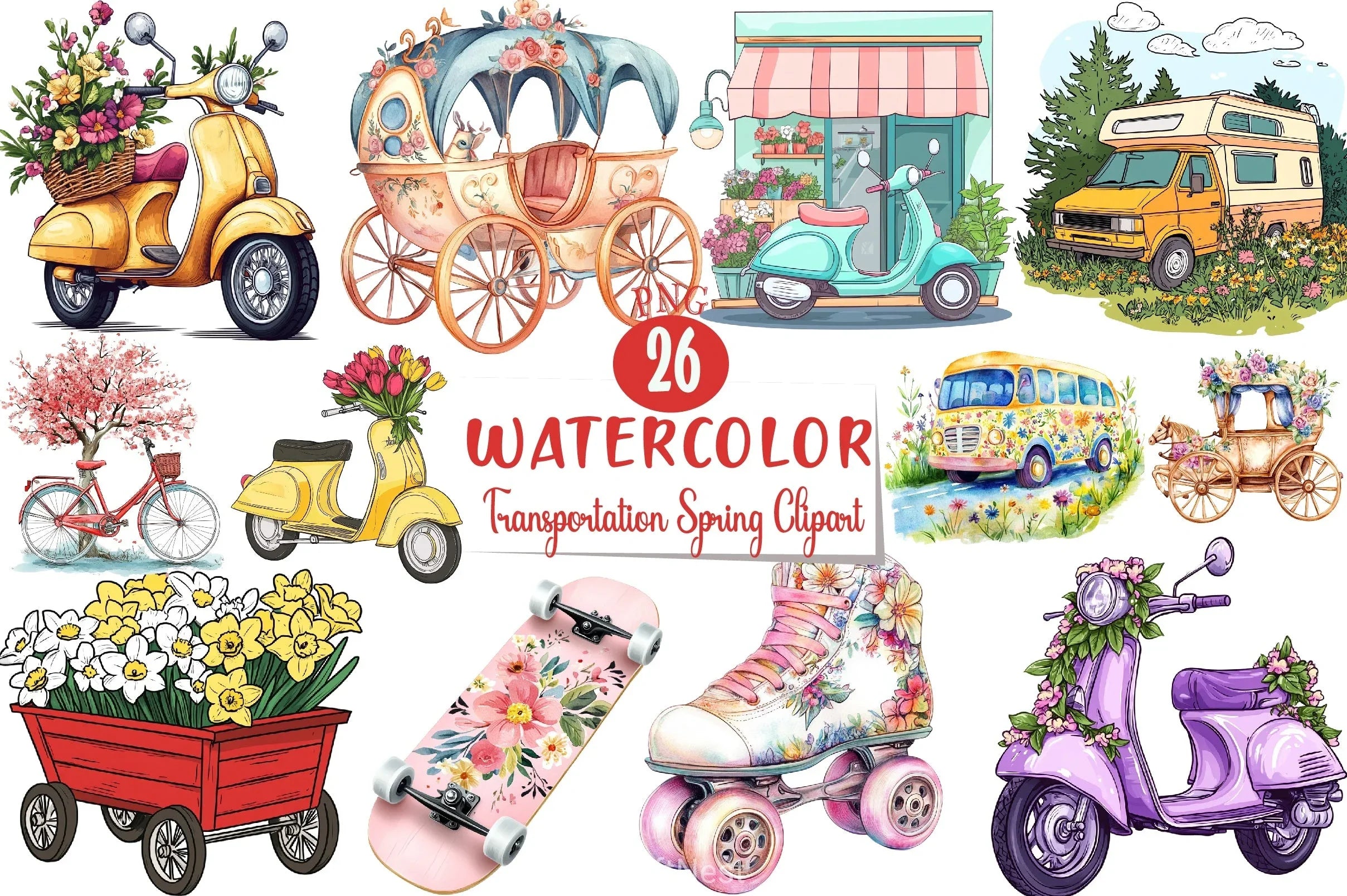 Transportation Spring Clipart Bundle - CraftNest - Digital Crafting and Art