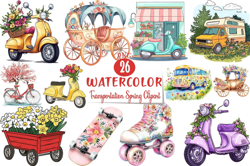 Transportation Spring Clipart Bundle - CraftNest - Digital Crafting and Art