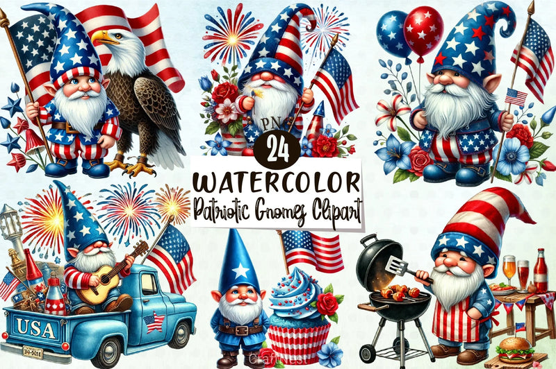Patriotic Gnomes Clipart Bundle - CraftNest - Digital Crafting and Art
