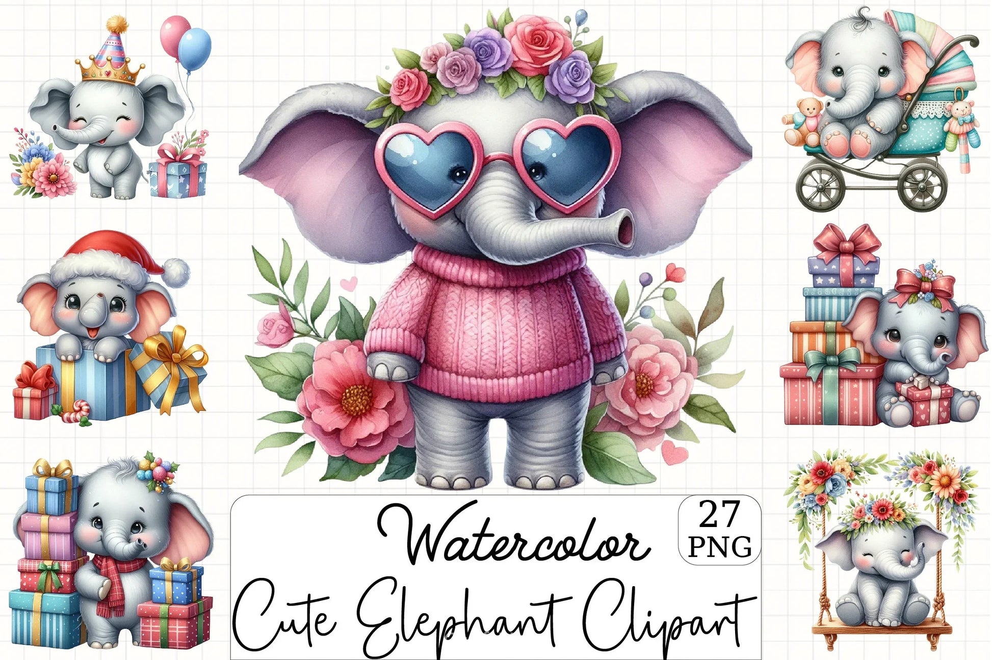 Cute Elephant Clipart Bundle 2 - CraftNest - Digital Crafting and Art