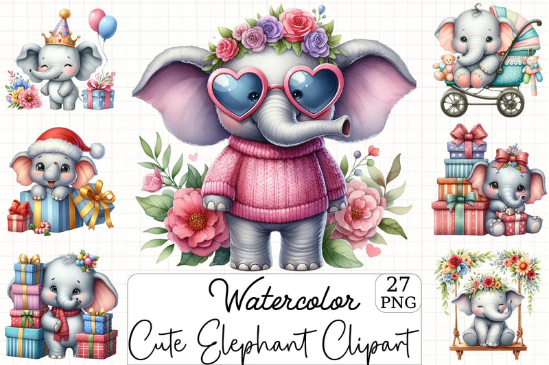 Cute Elephant Clipart Bundle 2 - CraftNest - Digital Crafting and Art