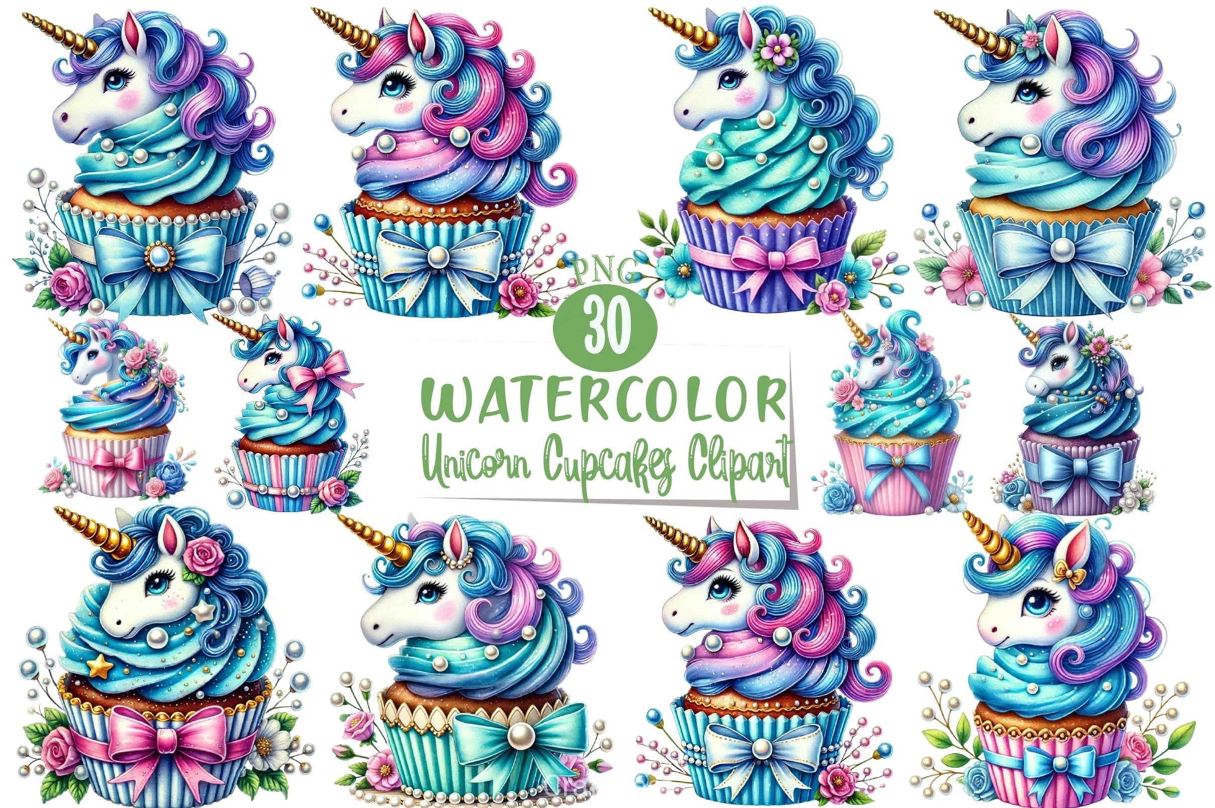 Unicorn Cupcakes Clipart Bundle - CraftNest - Digital Crafting and Art