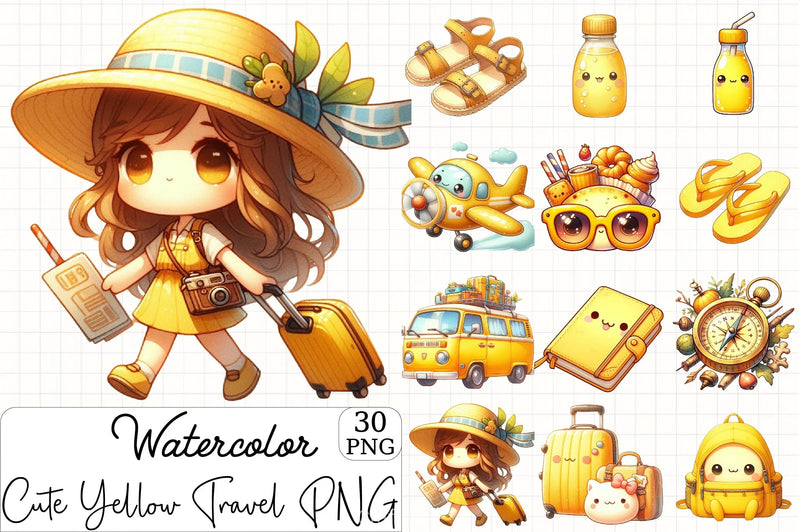 Cute Yellow Travel Clipart Bundle - CraftNest - Digital Crafting and Art