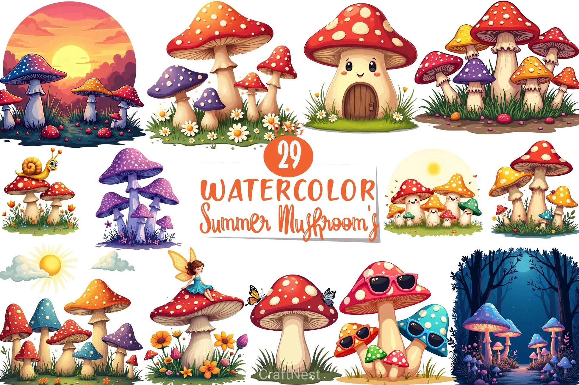 Summer Mushrooms Clipart Bundle - CraftNest - Digital Crafting and Art