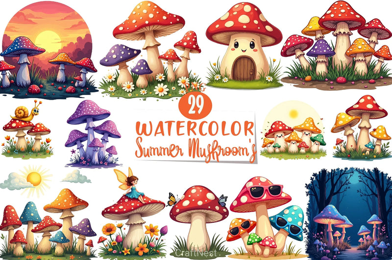Summer Mushrooms Clipart Bundle - CraftNest - Digital Crafting and Art
