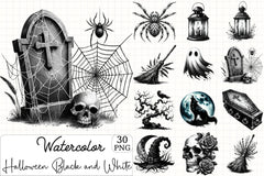 Halloween B&W Clipart Bundle - CraftNest - Digital Crafting and Art