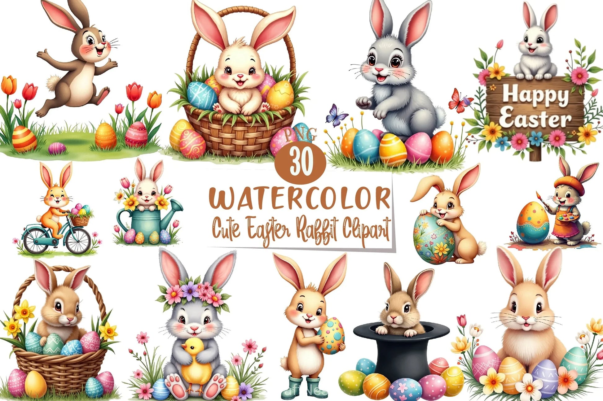 Cute Easter Rabbit Clipart Bundle 1 - CraftNest - Digital Crafting and Art