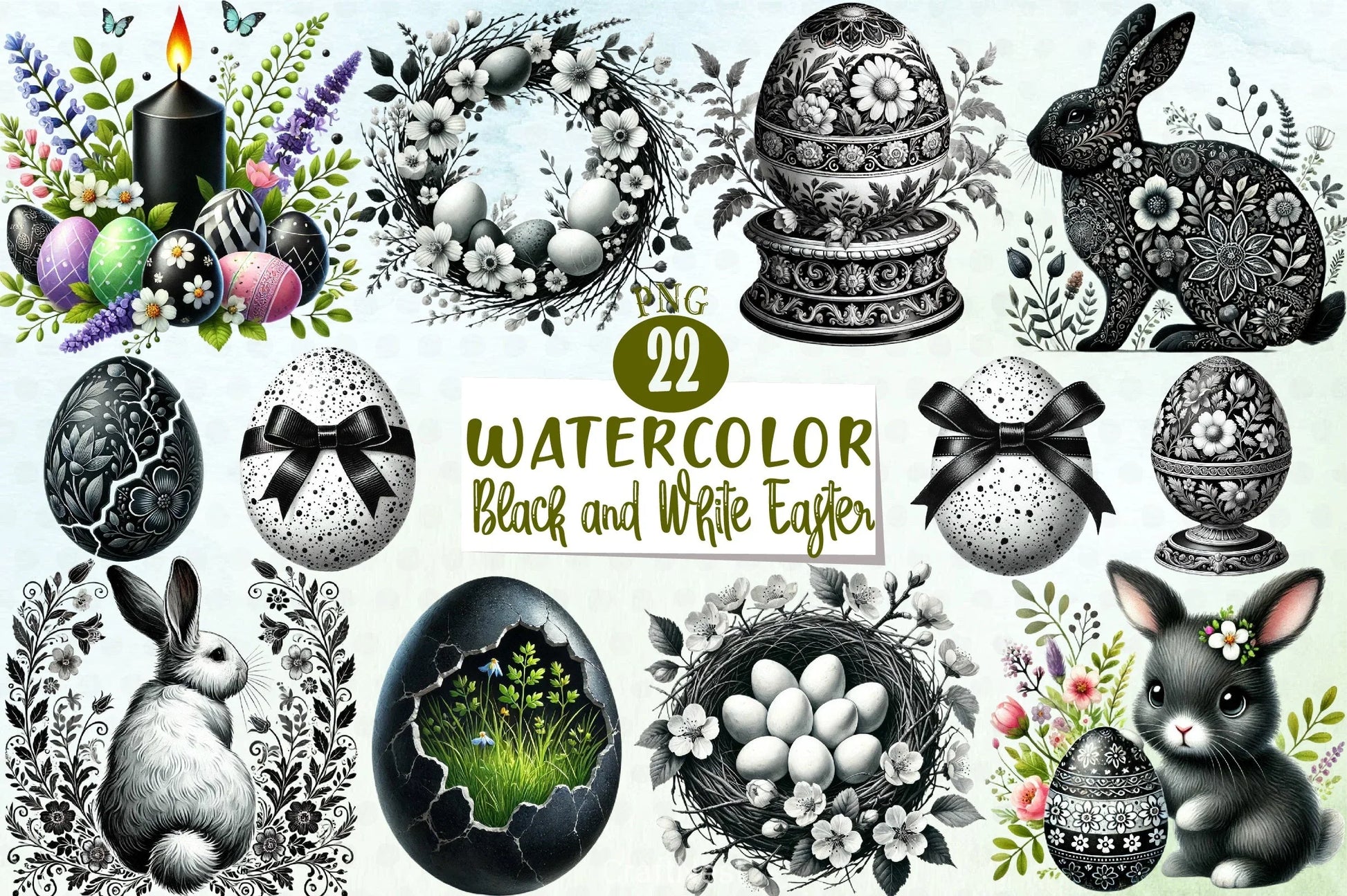 Black & White Easter Clipart Bundle - CraftNest - Digital Crafting and Art