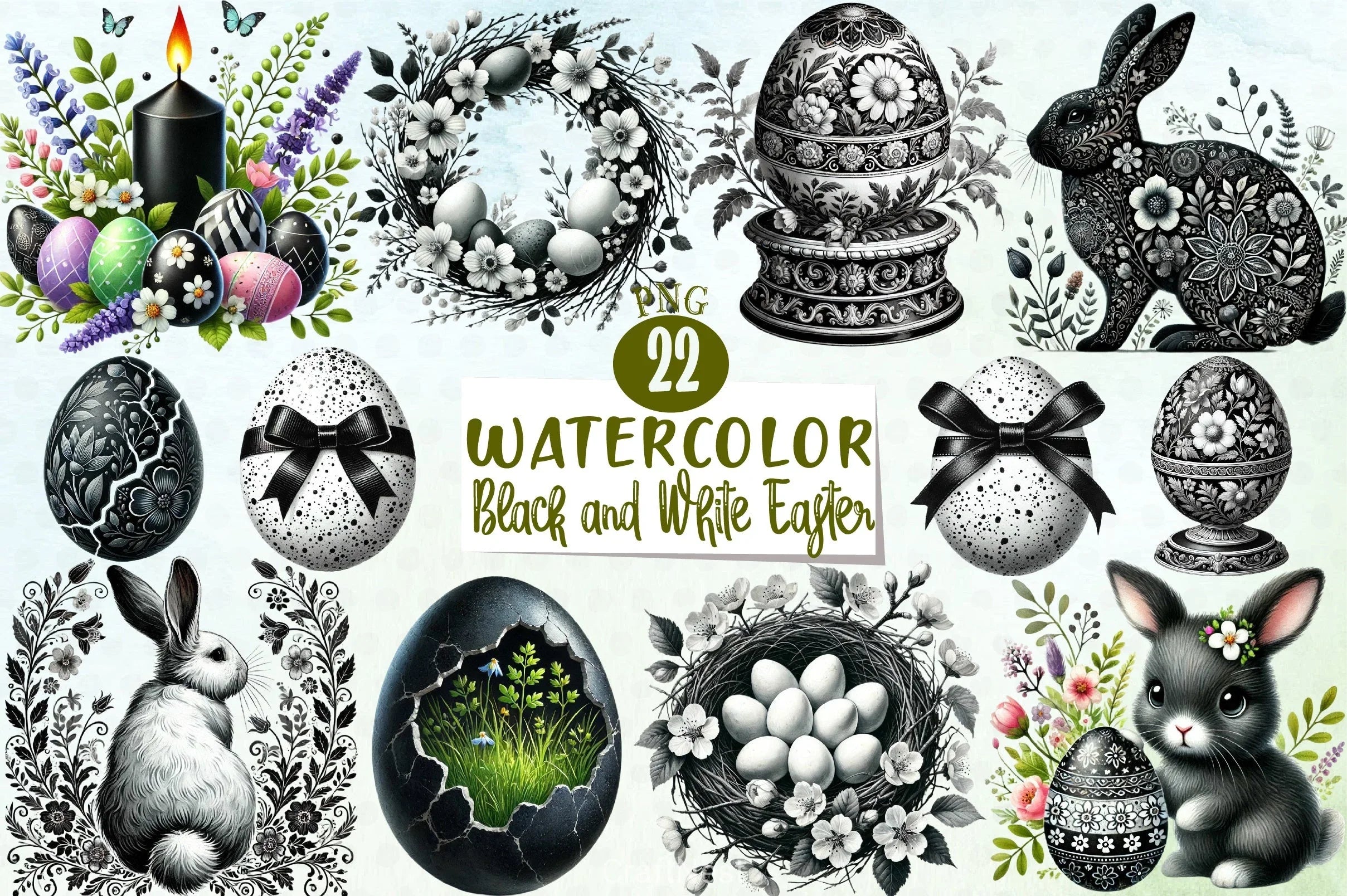 Black & White Easter Clipart Bundle - CraftNest - Digital Crafting and Art