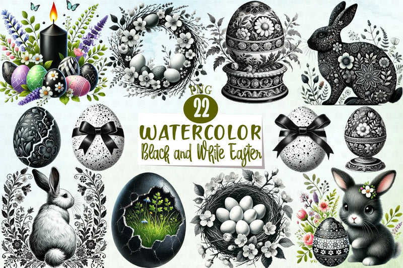 Black & White Easter Clipart Bundle - CraftNest - Digital Crafting and Art