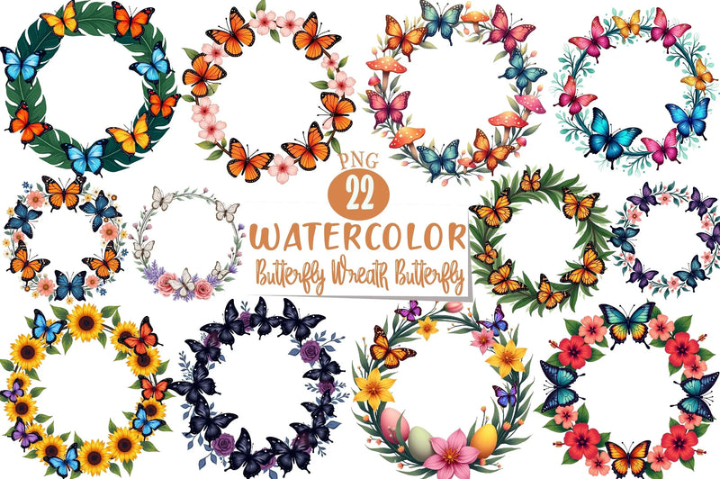 Butterfly Wreath Clipart Bundle - CraftNest - Digital Crafting and Art