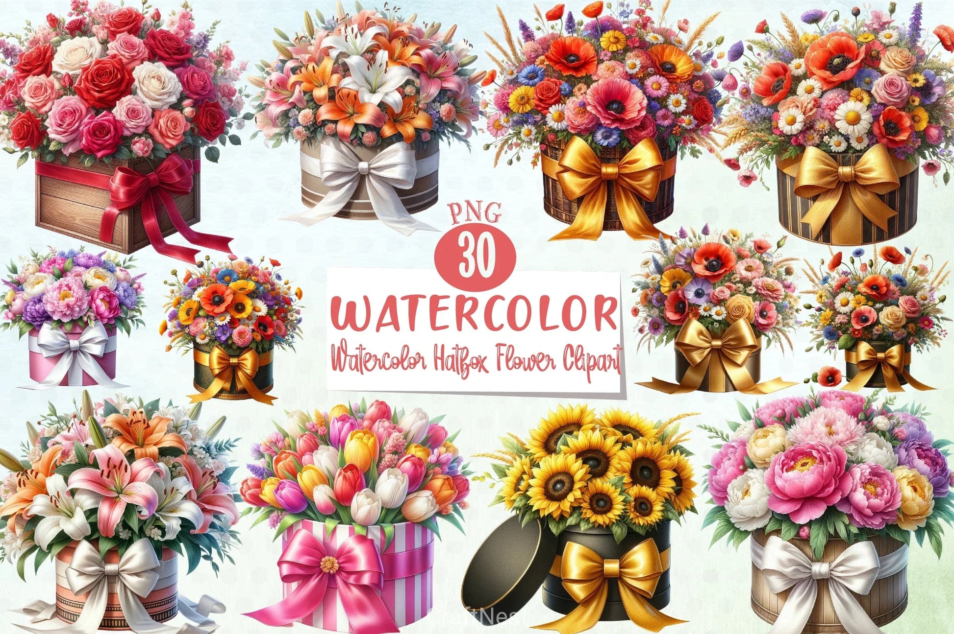 Hatbox Flower Clipart Bundle - CraftNest - Digital Crafting and Art