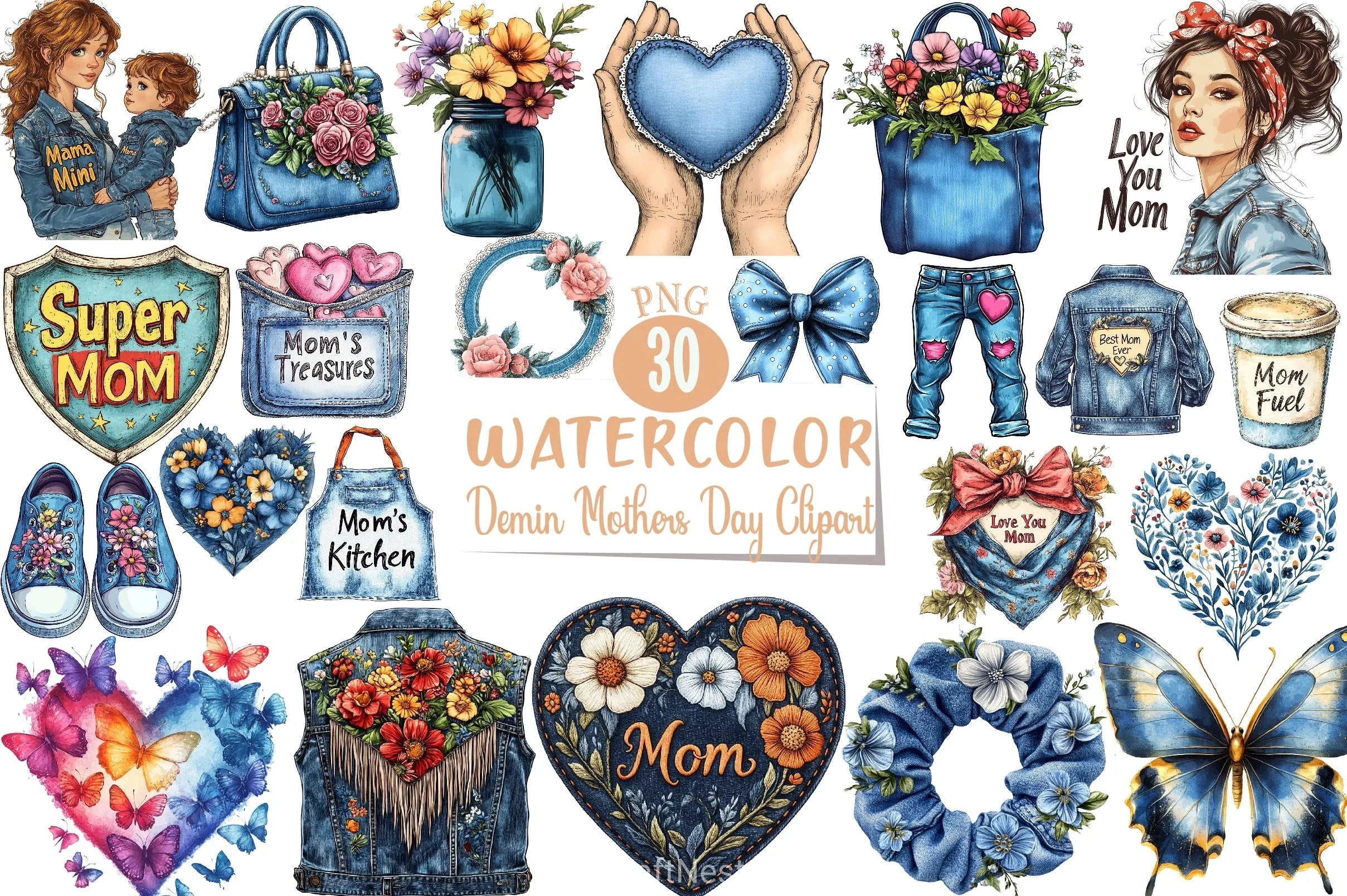 Demin Mothers Day Clipart Bundle - CraftNest - Digital Crafting and Art