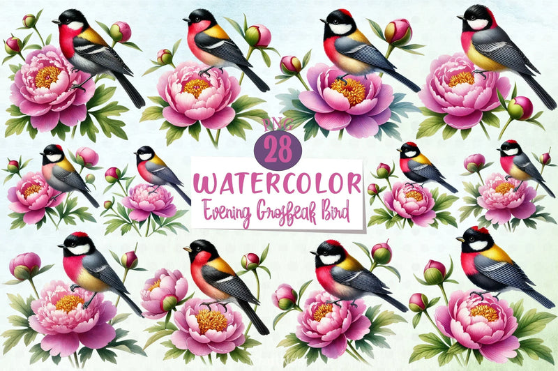 Spring Evening Grosbeak Bird Clipart Bundle - CraftNest - Digital Crafting and Art