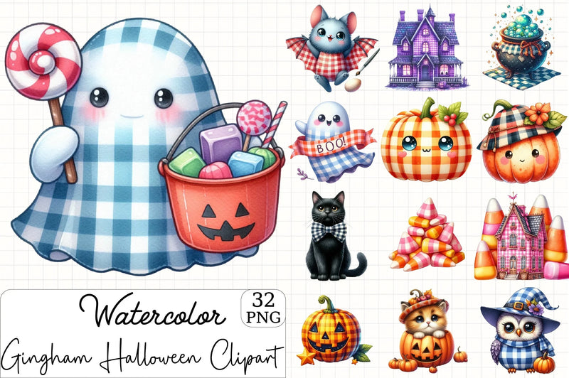 Gingham Halloween Clipart Bundle - CraftNest - Digital Crafting and Art