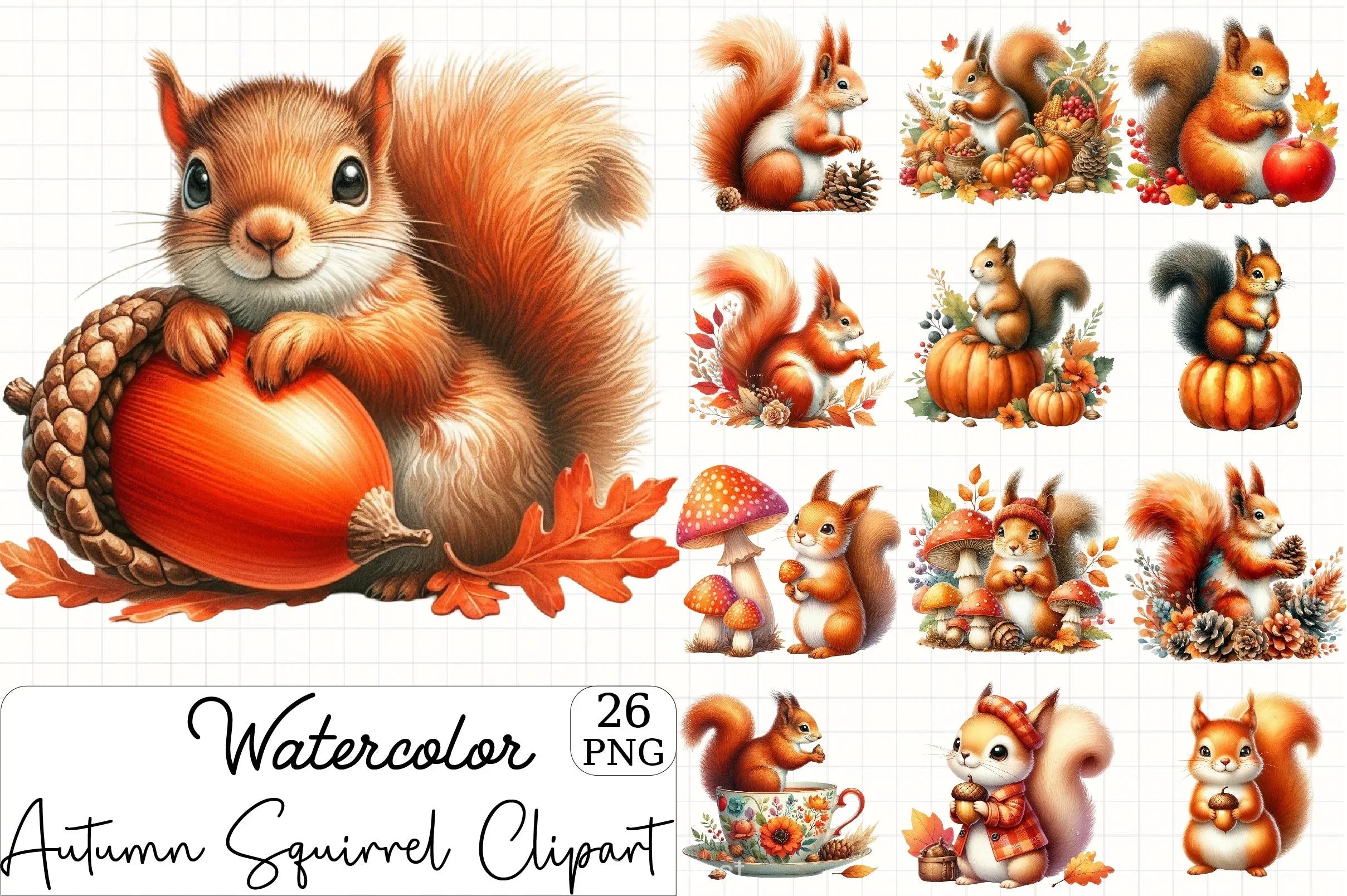 Autumn Squirrel Clipart Bundle - CraftNest - Digital Crafting and Art