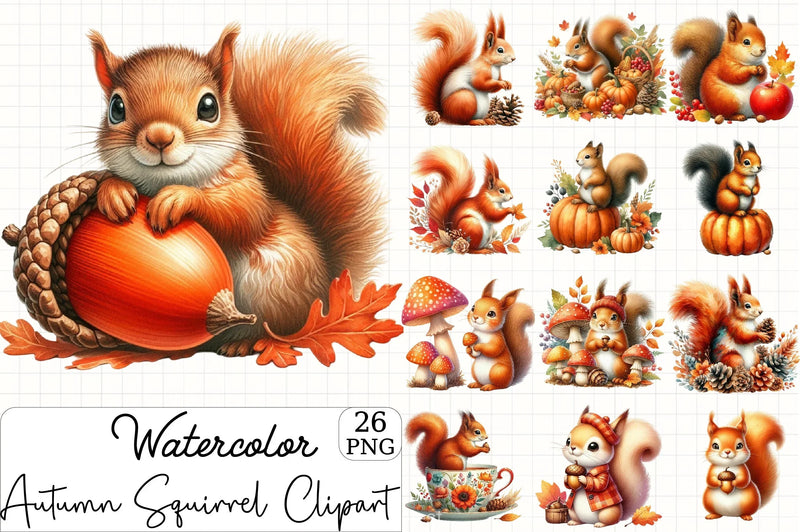 Autumn Squirrel Clipart Bundle - CraftNest - Digital Crafting and Art
