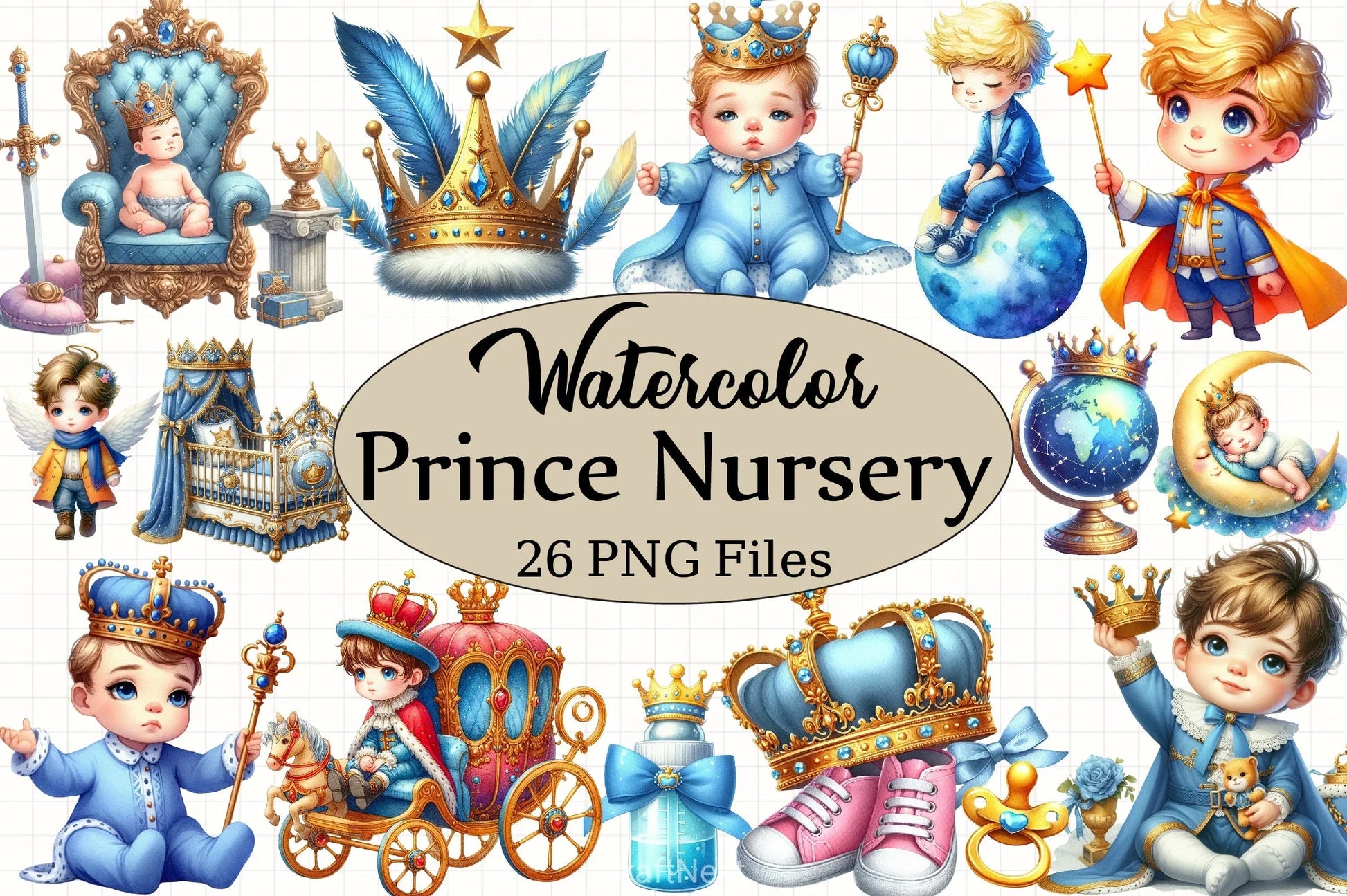 Little Prince Blue Baby Nursery Clipart Bundle - CraftNest - Digital Crafting and Art