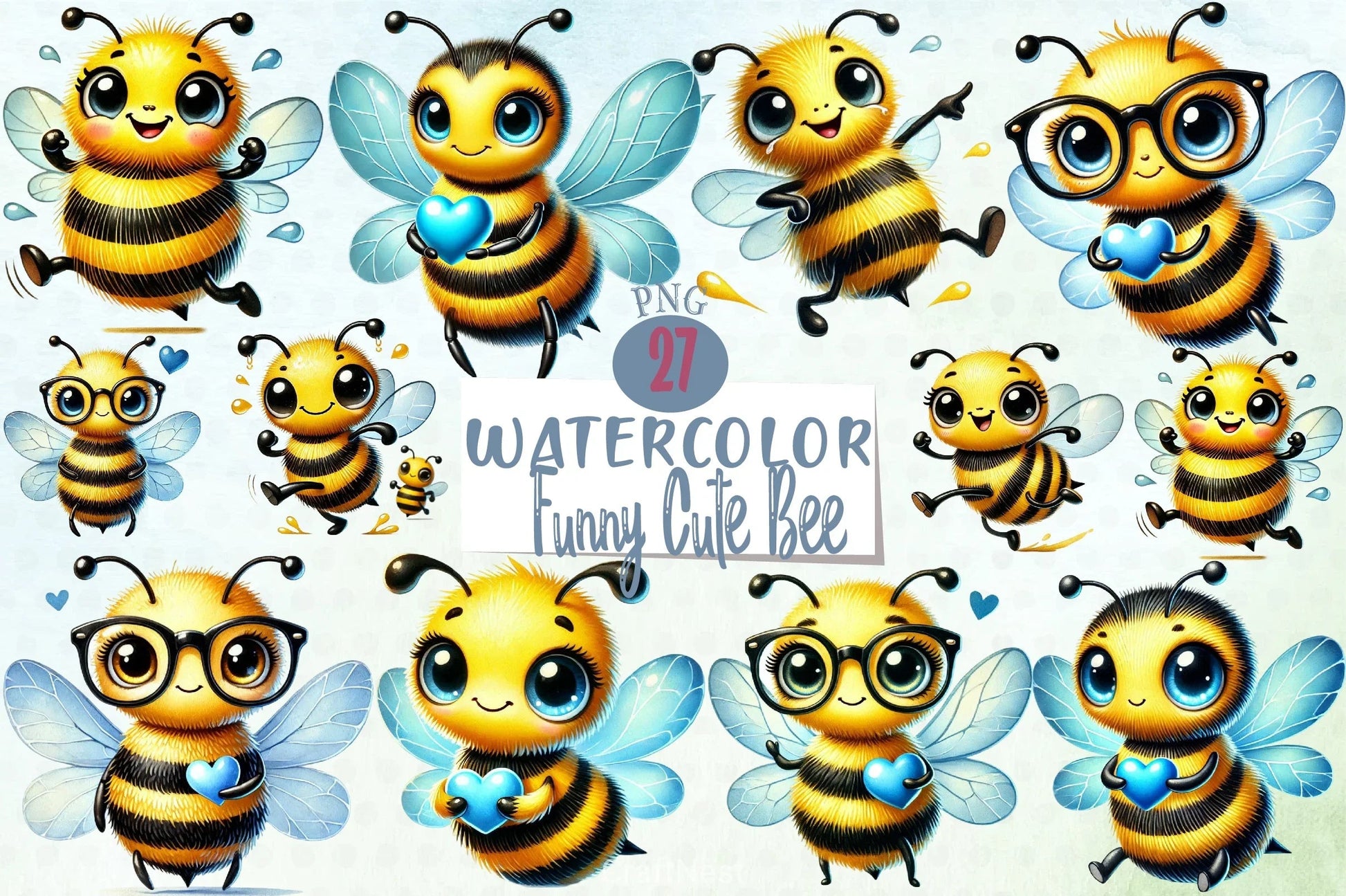 Funny Cute Bee Clipart Bundle - CraftNest - Digital Crafting and Art