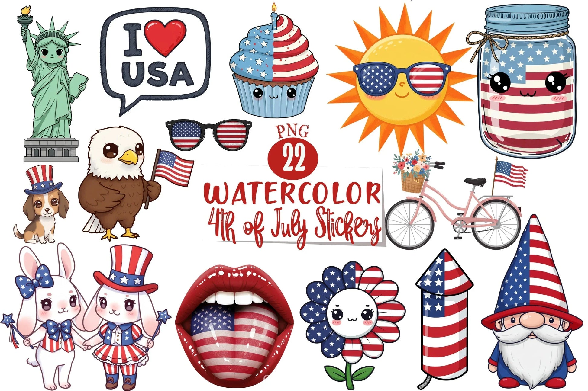 4th of July Stickers Clipart Bundle - CraftNest - Digital Crafting and Art
