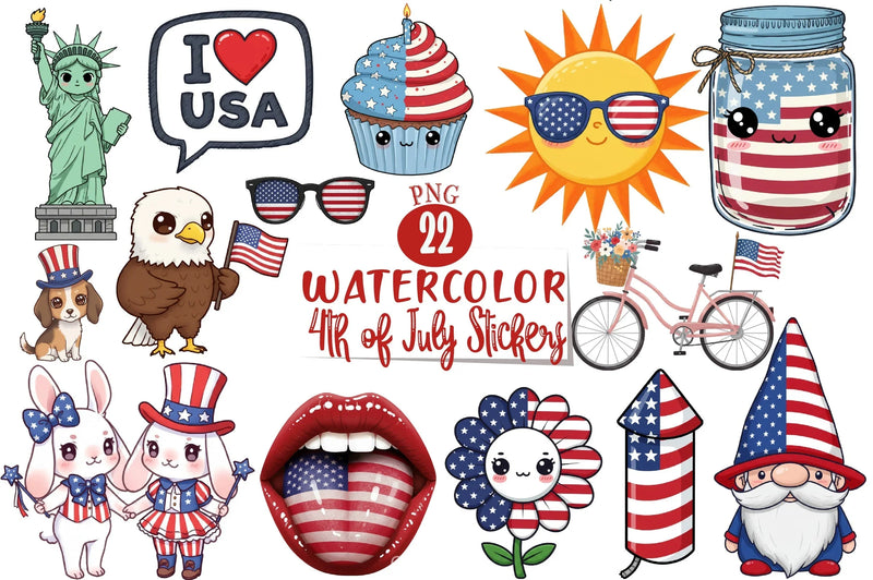 4th of July Stickers Clipart Bundle - CraftNest - Digital Crafting and Art