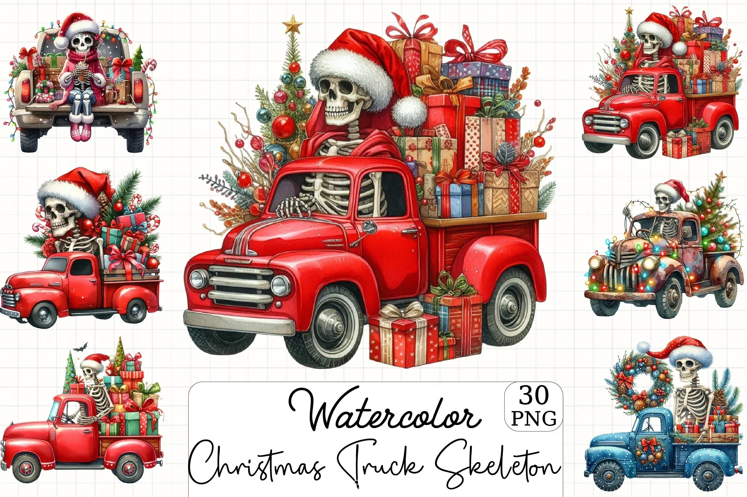 Christmas Truck Skeleton Clipart Bundle 2 - CraftNest - Digital Crafting and Art