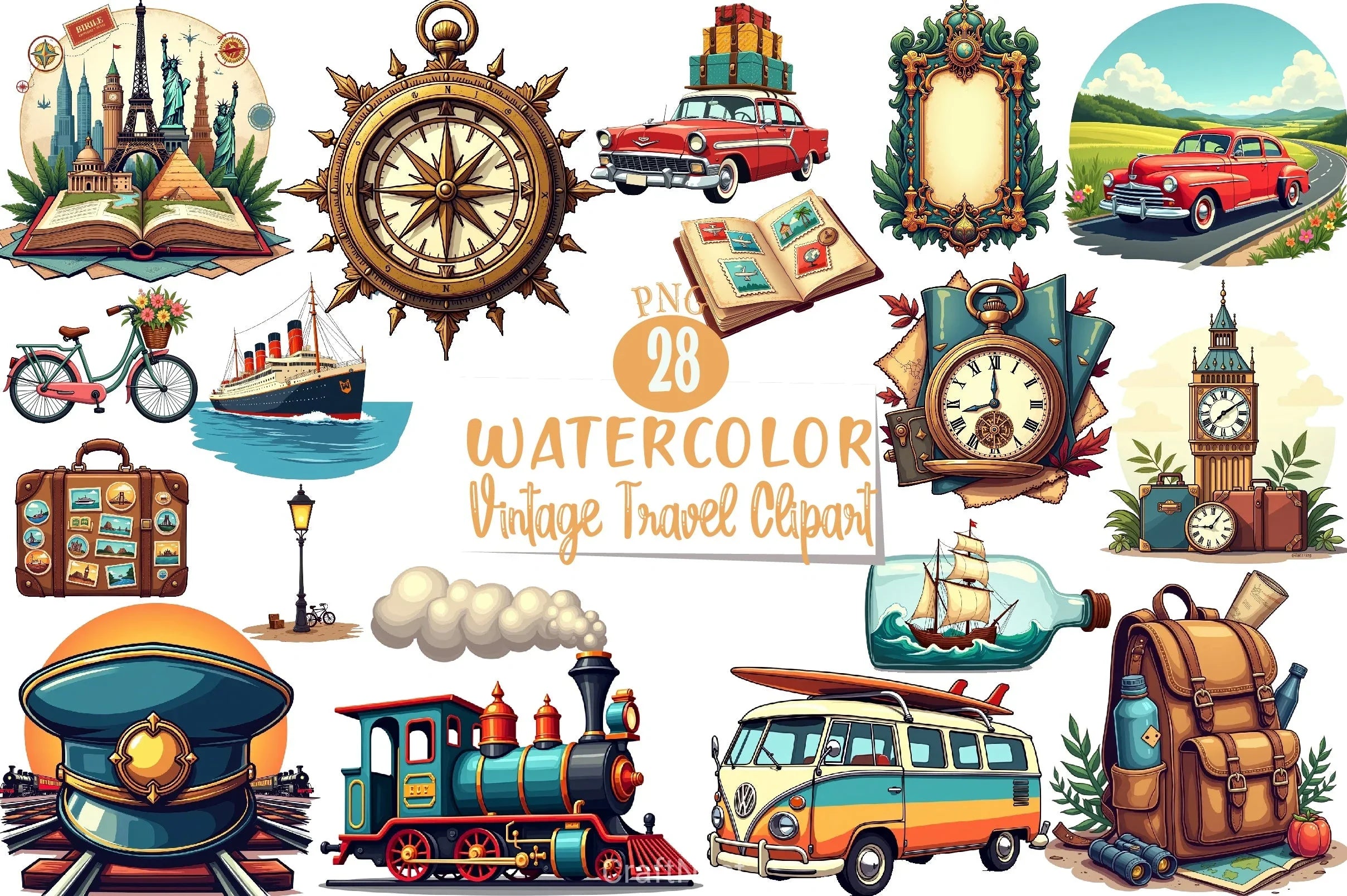 Vintage Travel Clipart Bundle 4 - CraftNest - Digital Crafting and Art