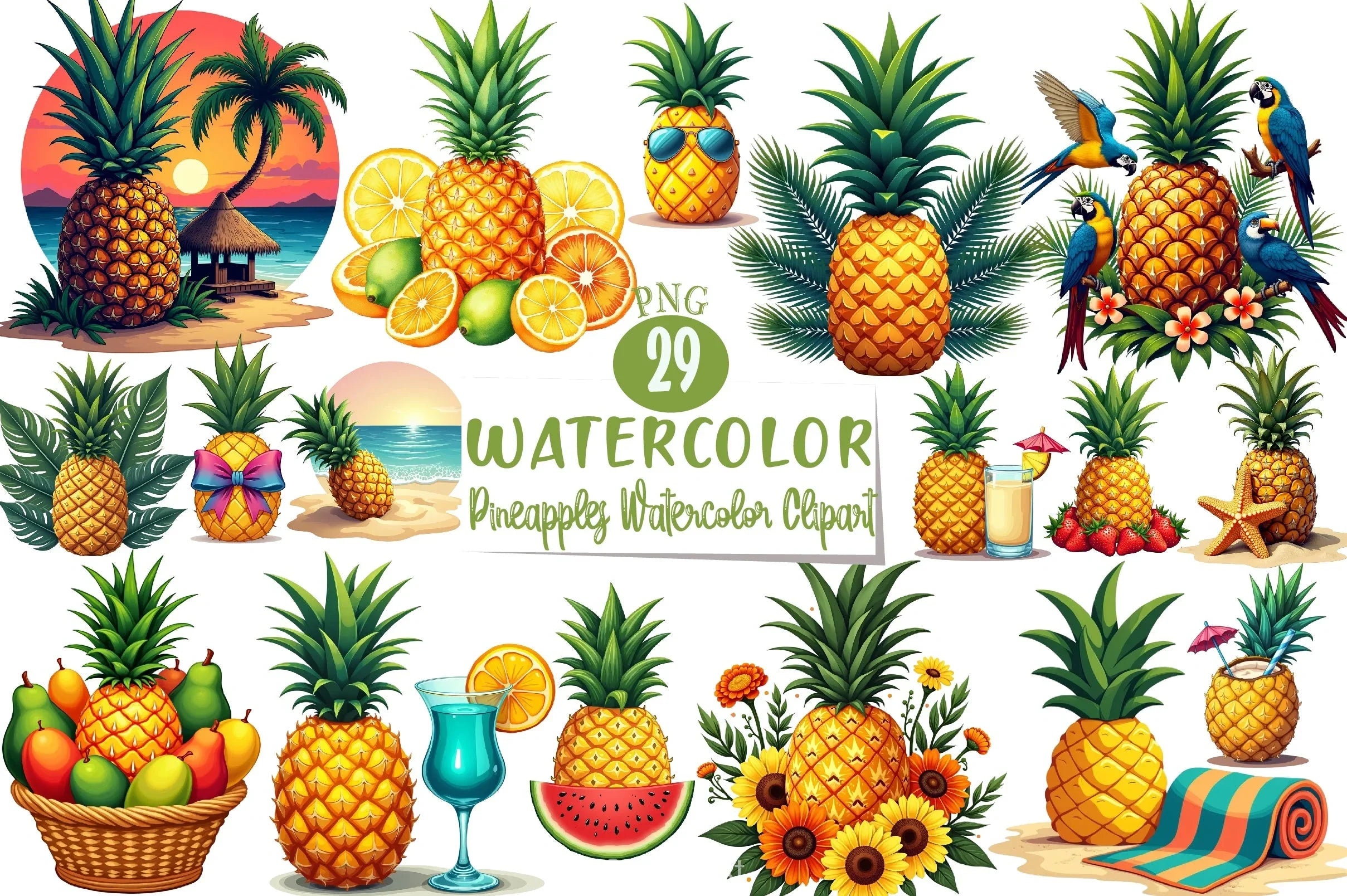 Pineapples Clipart Bundle - CraftNest - Digital Crafting and Art