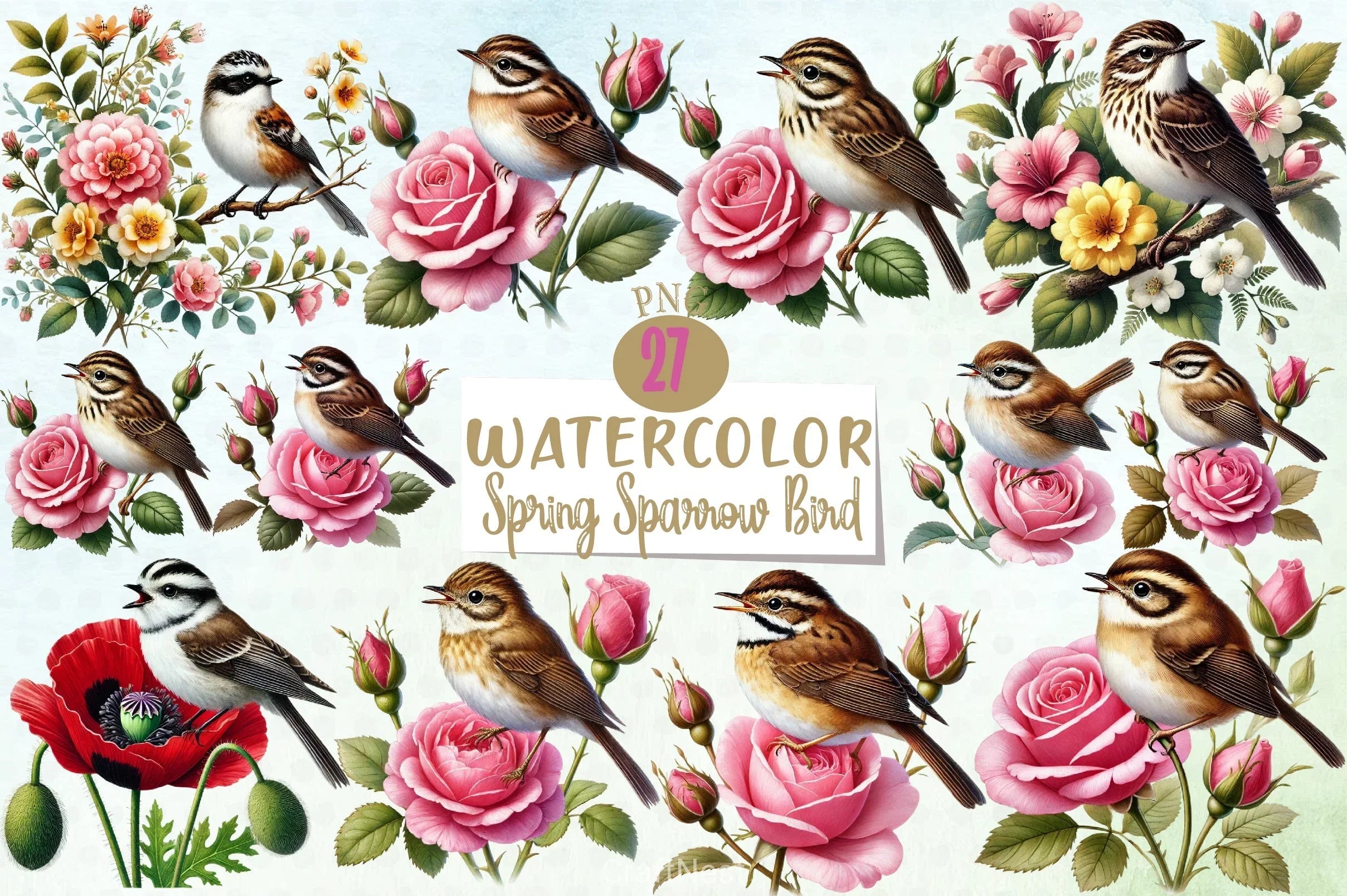 Spring Sparrow Clipart Bundle - CraftNest - Digital Crafting and Art