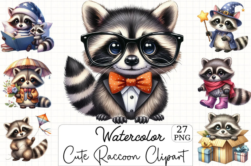 Cute Raccoon Clipart Bundle - CraftNest - Digital Crafting and Art