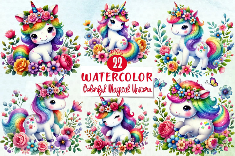 Colorful Magical Unicorn Clipart Bundle - CraftNest - Digital Crafting and Art