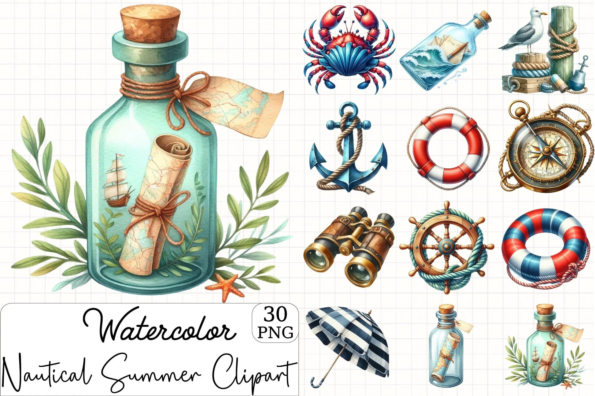 Nautical Summer Clipart Bundle - CraftNest - Digital Crafting and Art