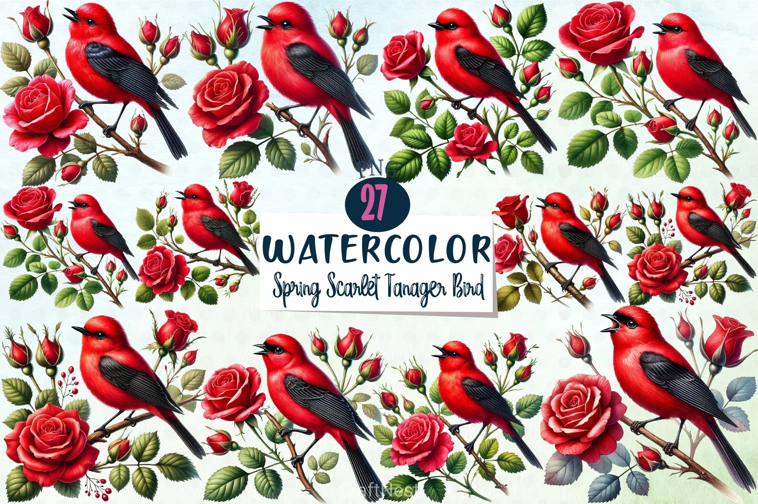 Spring Scarlet Tanager Clipart Bundle - CraftNest - Digital Crafting and Art