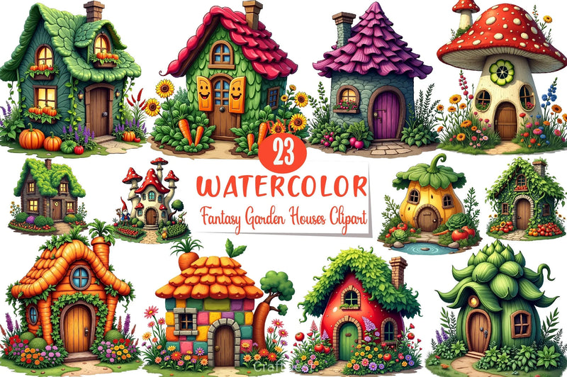 Fantasy Garden Houses Clipart Bundle - CraftNest - Digital Crafting and Art
