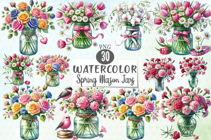 Spring Mason Jars Clipart Bundle - CraftNest - Digital Crafting and Art
