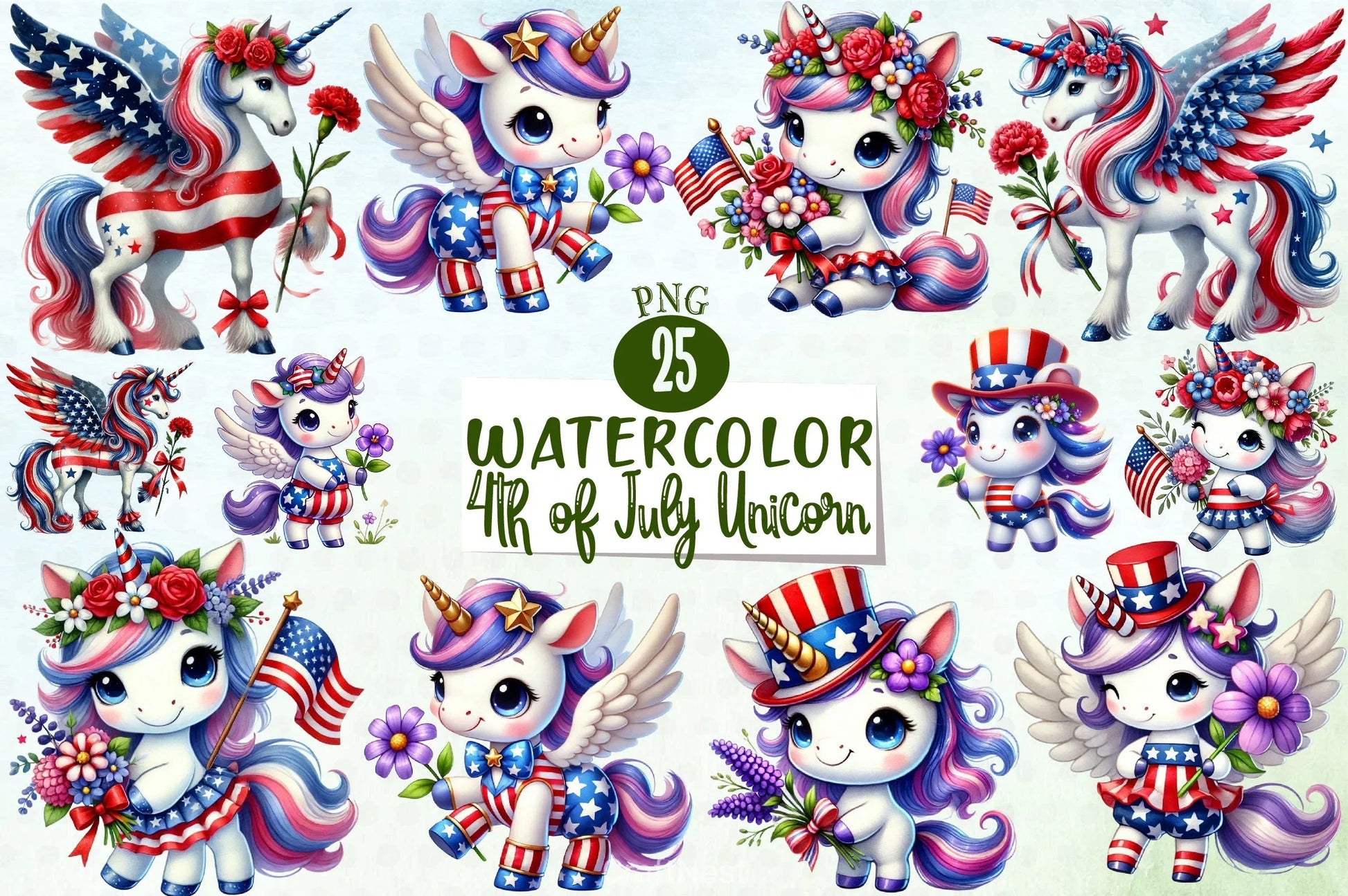 4th of July Unicorn Clipart Bundle 5 - CraftNest - Digital Crafting and Art