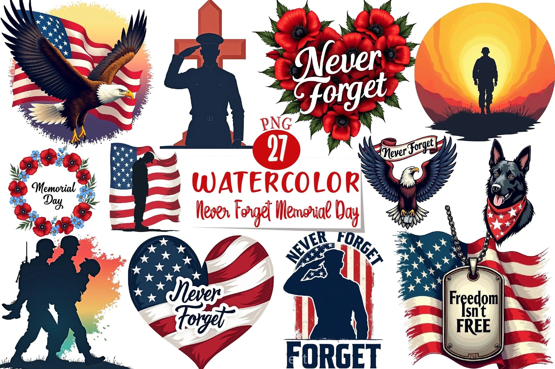 Never Forget Memorial Day Clipart Bundle - CraftNest - Digital Crafting and Art