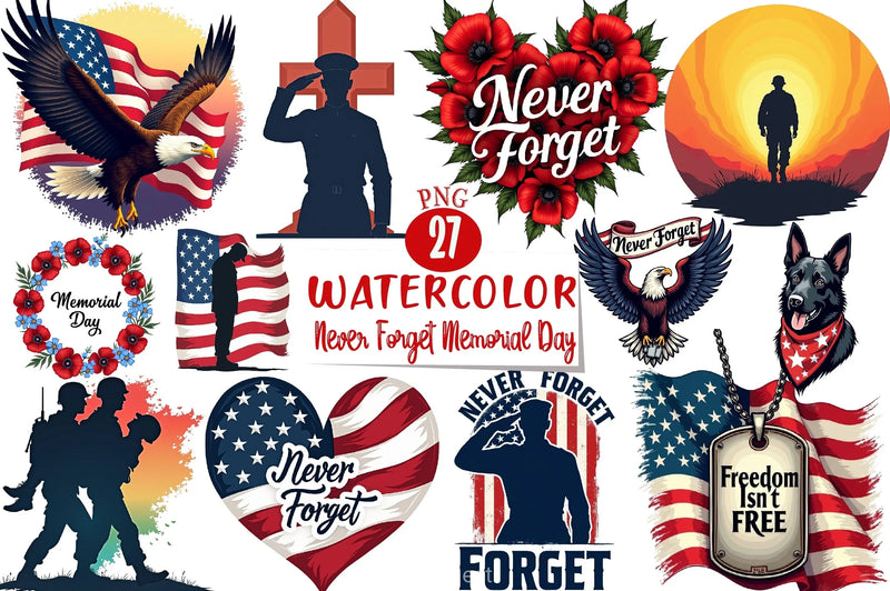 Never Forget Memorial Day Clipart Bundle - CraftNest - Digital Crafting and Art