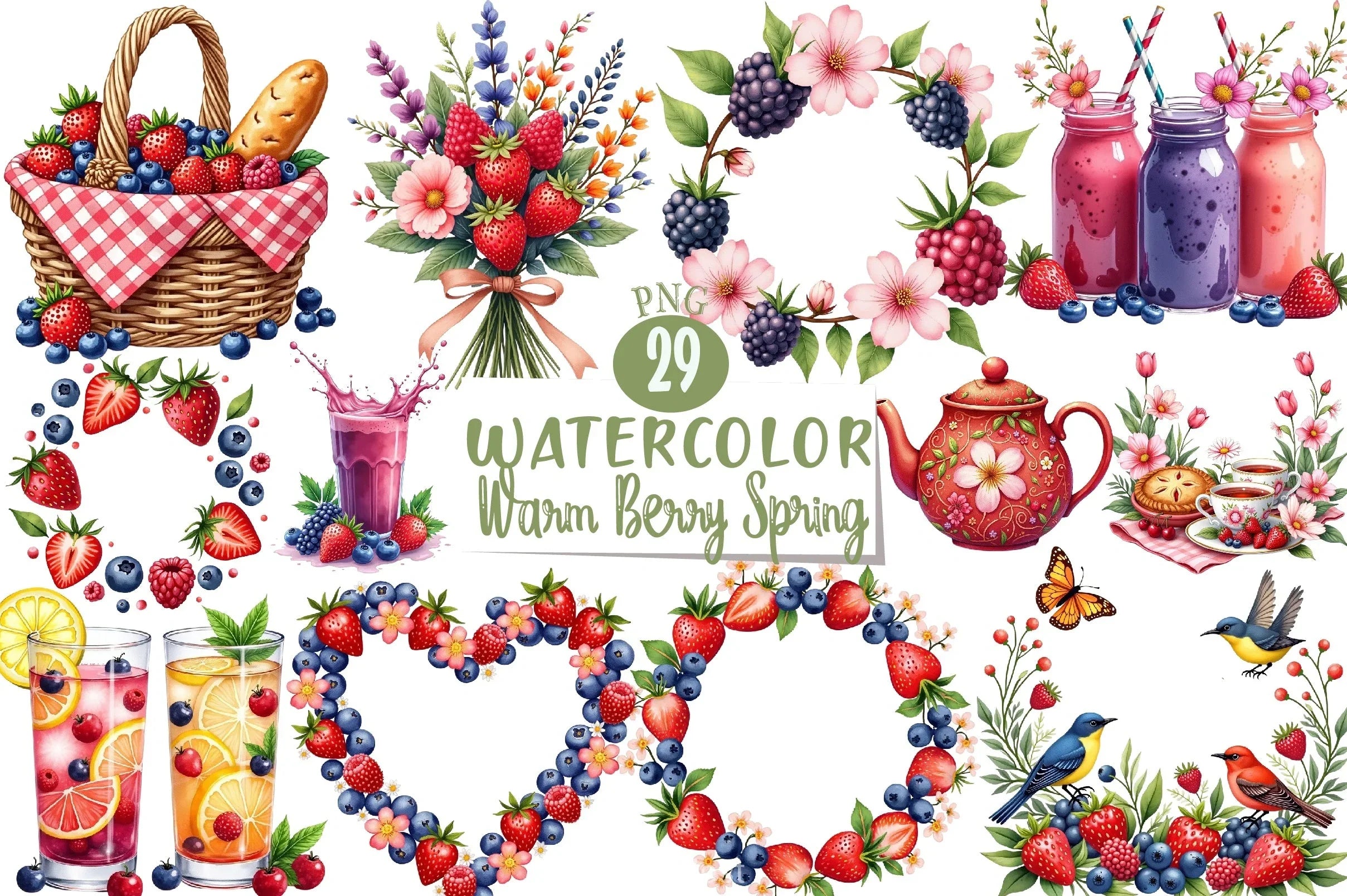 Warm Berry Spring Clipart Bundle 1 - CraftNest - Digital Crafting and Art
