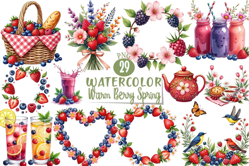 Warm Berry Spring Clipart Bundle 1 - CraftNest - Digital Crafting and Art