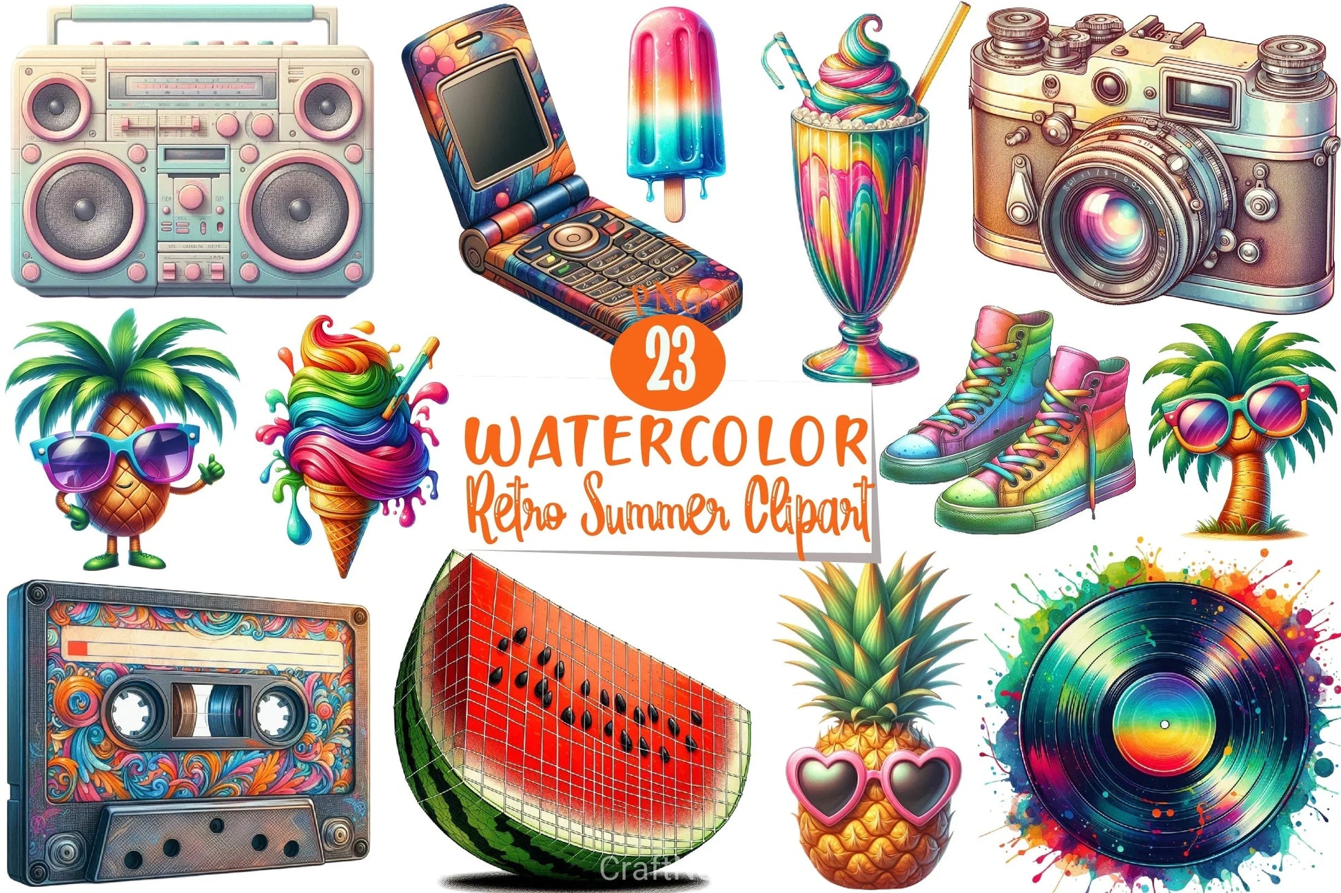 Retro Summer Clipart Bundle 4 - CraftNest - Digital Crafting and Art