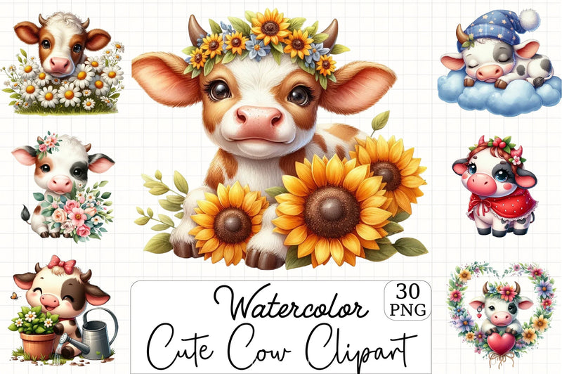 Cute Cow Clipart Bundle - CraftNest - Digital Crafting and Art