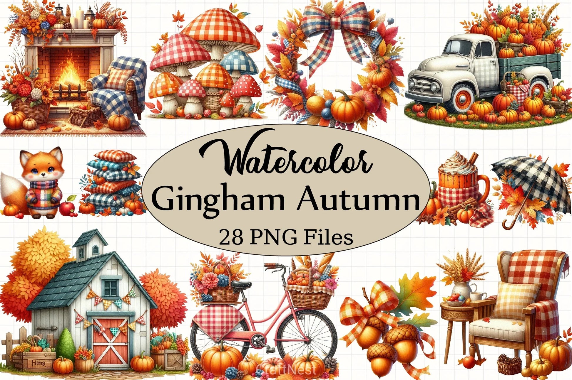 Gingham Autumn Clipart Bundle 3 - CraftNest - Digital Crafting and Art