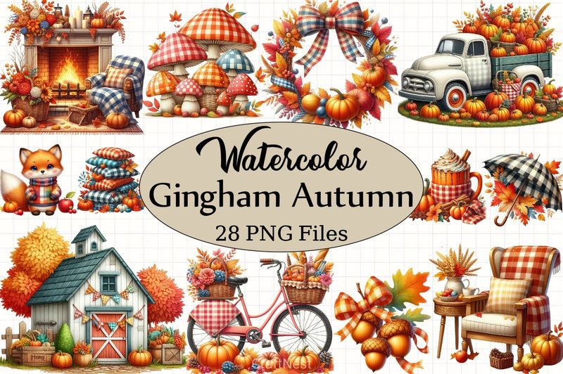 Gingham Autumn Clipart Bundle 3 - CraftNest - Digital Crafting and Art