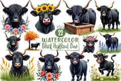 Black Highland Cow Clipart Bundle - CraftNest - Digital Crafting and Art