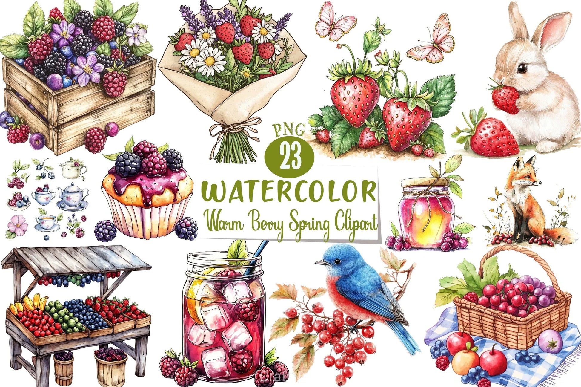Warm Berry Spring Clipart Bundle 3 - CraftNest - Digital Crafting and Art