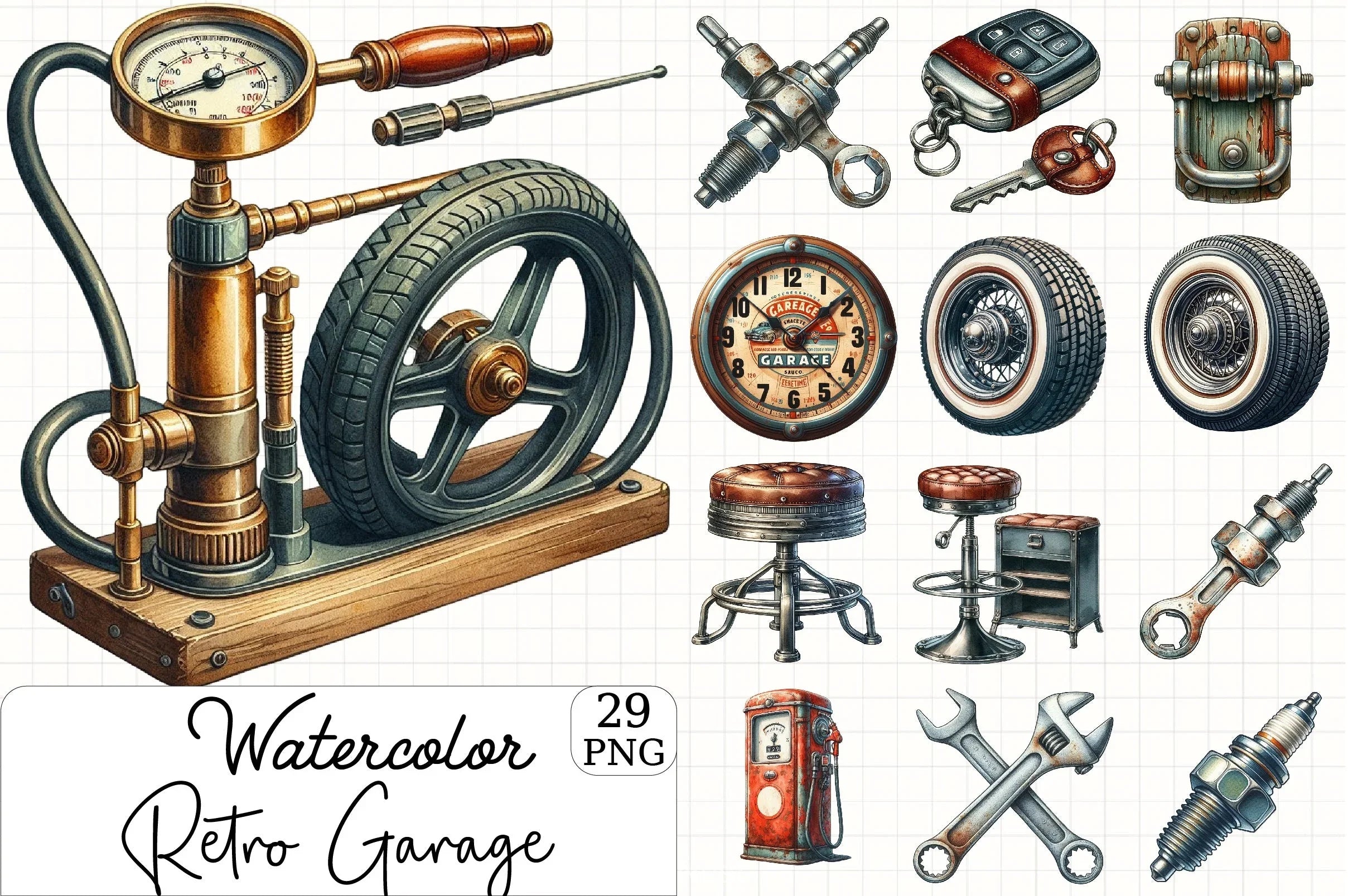 Retro Garage Clipart Bundle - CraftNest - Digital Crafting and Art
