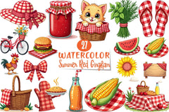 Summer Red Gingham Clipart Bundle - CraftNest - Digital Crafting and Art