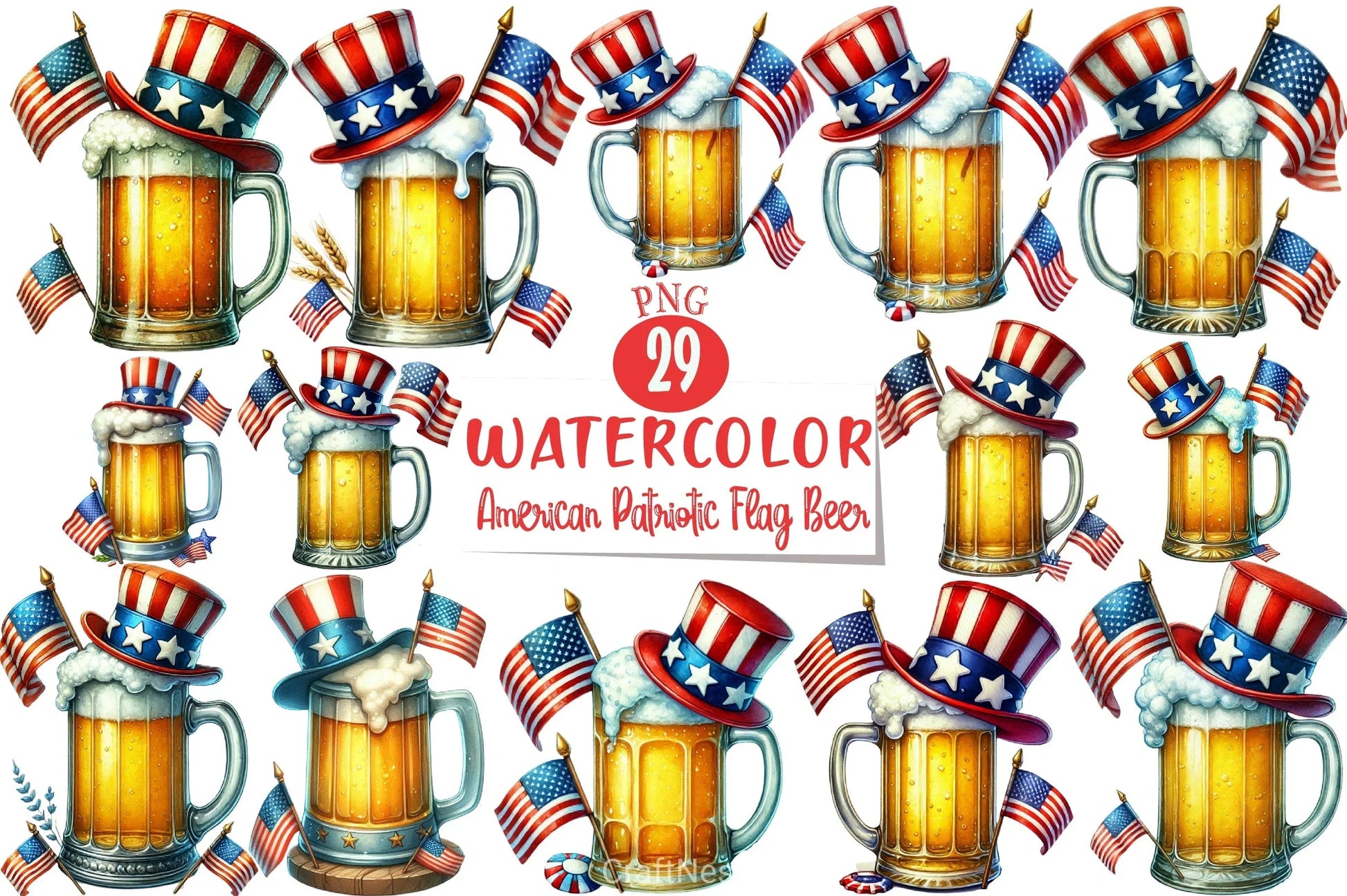American Patriotic Flag Beer Clipart Bundle - CraftNest - Digital Crafting and Art