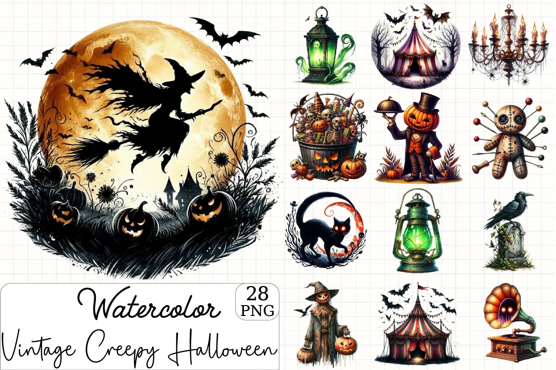Vintage Creepy Halloween Clipart Bundle - CraftNest - Digital Crafting and Art